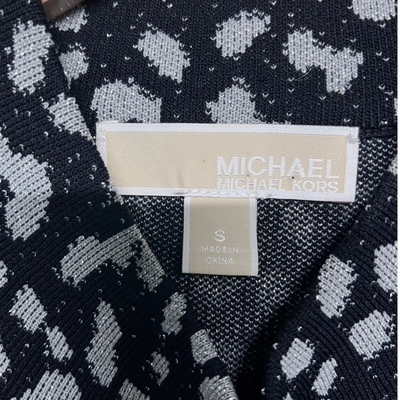 Michael Kors Dress Small Black Silver Leopard Print Mock Neck Knit 3193 - Picture 4 of 10